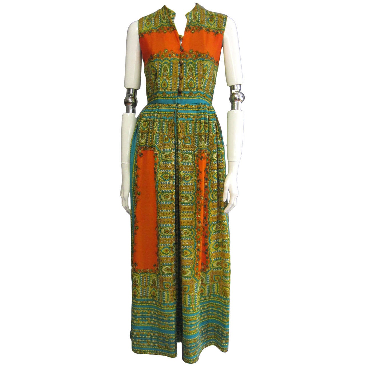 1970s TONI TODD Printed Boho Maxi Dress For Sale