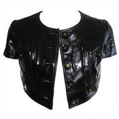 CHANEL Black Patent Leather Cropped Jacket