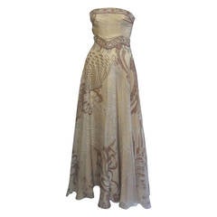 1960s EMILIO PUCCI Neutral Print Chiffon Strapless Gown