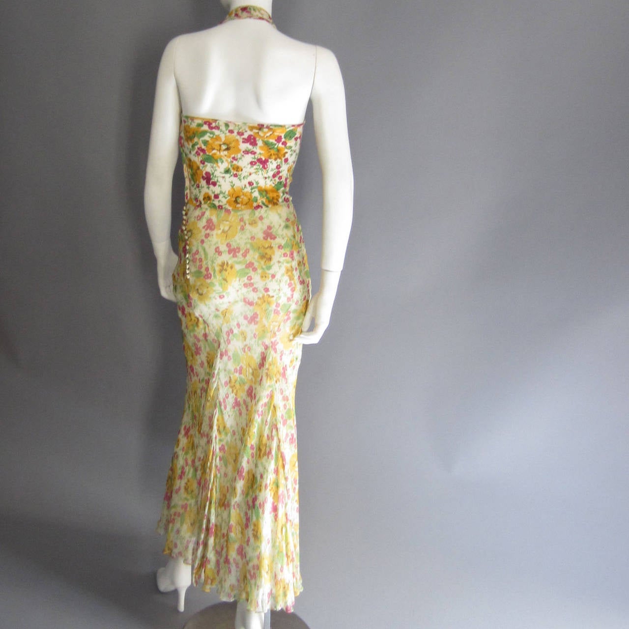 JOHN GALLIANO for CHRISTIAN DIOR Floral Cashmere and Chiffon Bias Gown In Excellent Condition In New York, NY