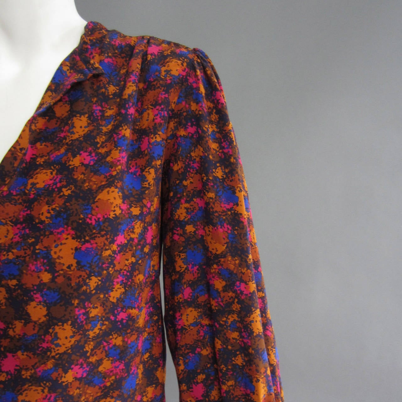 YVES SAINT LAURENT Abstract Silk Print Blouse In Excellent Condition In New York, NY