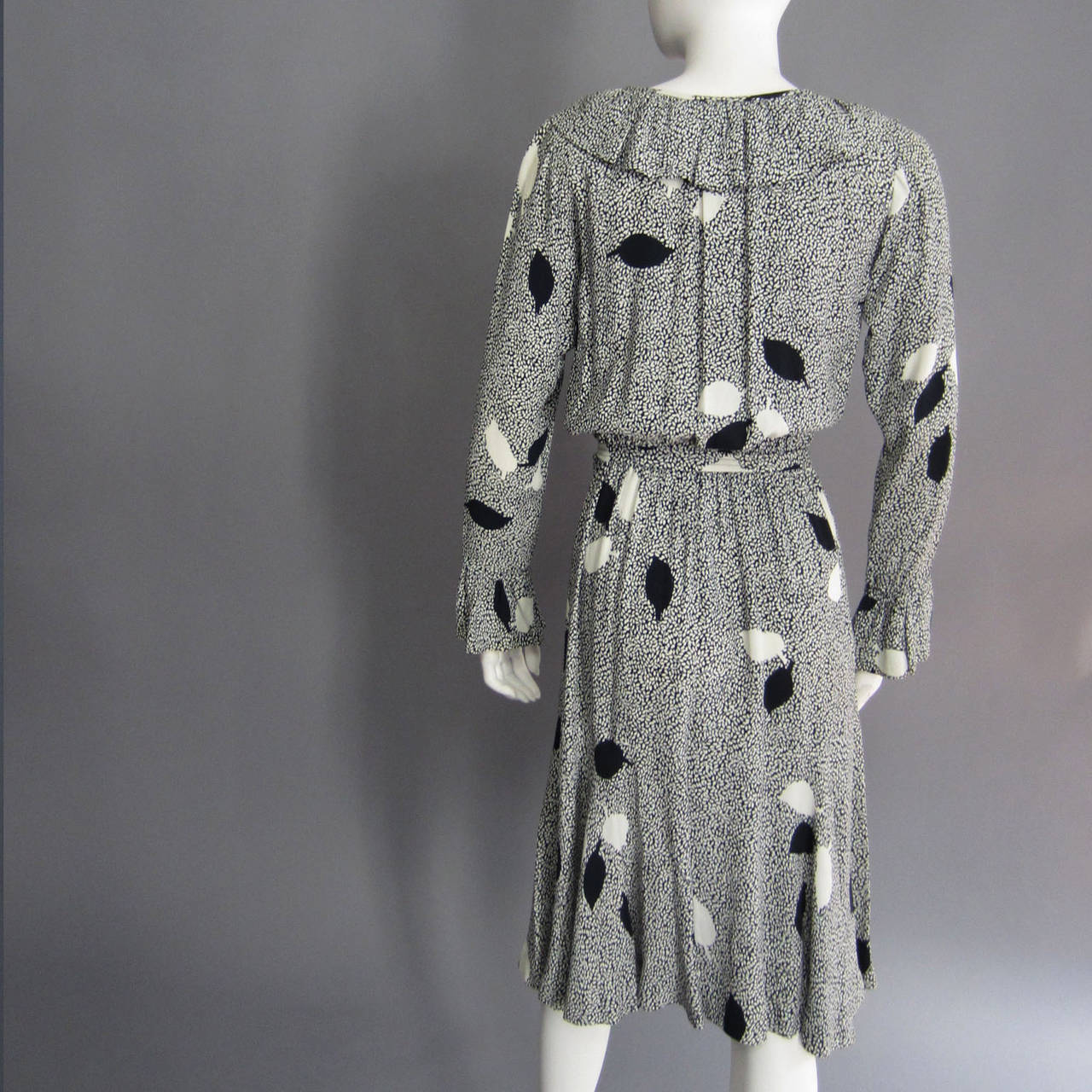 YVES SAINT LAURENT Leaf Print Dress with Ruffle Detail 1