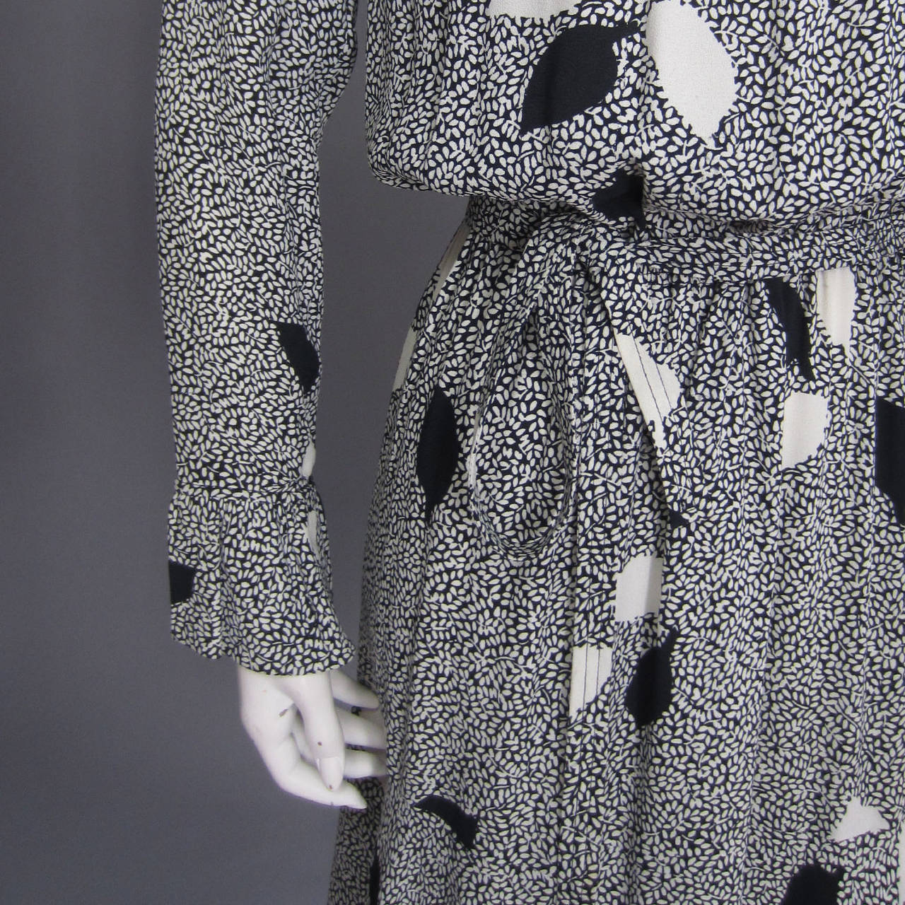 YVES SAINT LAURENT Leaf Print Dress with Ruffle Detail In Excellent Condition In New York, NY
