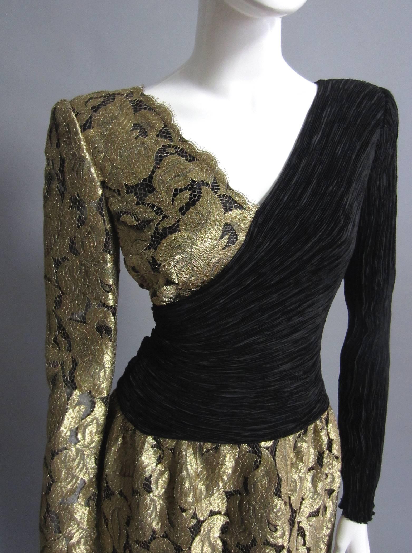 Women's MARY MCFADDEN Gold Lace and Black Silk Cocktail Dress For Sale