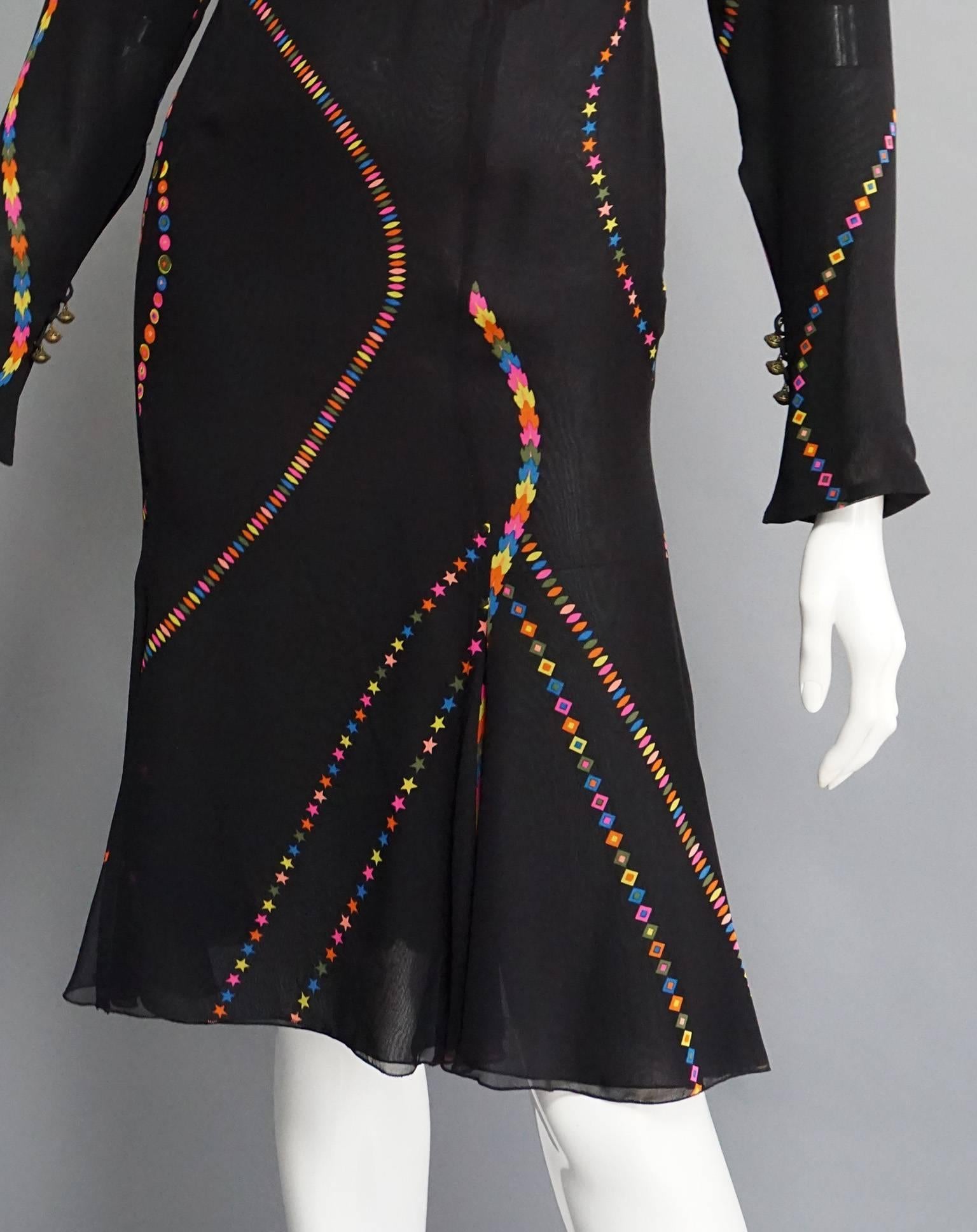 GIANNI VERSACE Printed Silk Fit & Flare Cocktail Dress In Excellent Condition For Sale In New York, NY