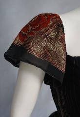 VICTOR COSTA Rose Print Lame Corset Top with Peplum & Sleeve Detail