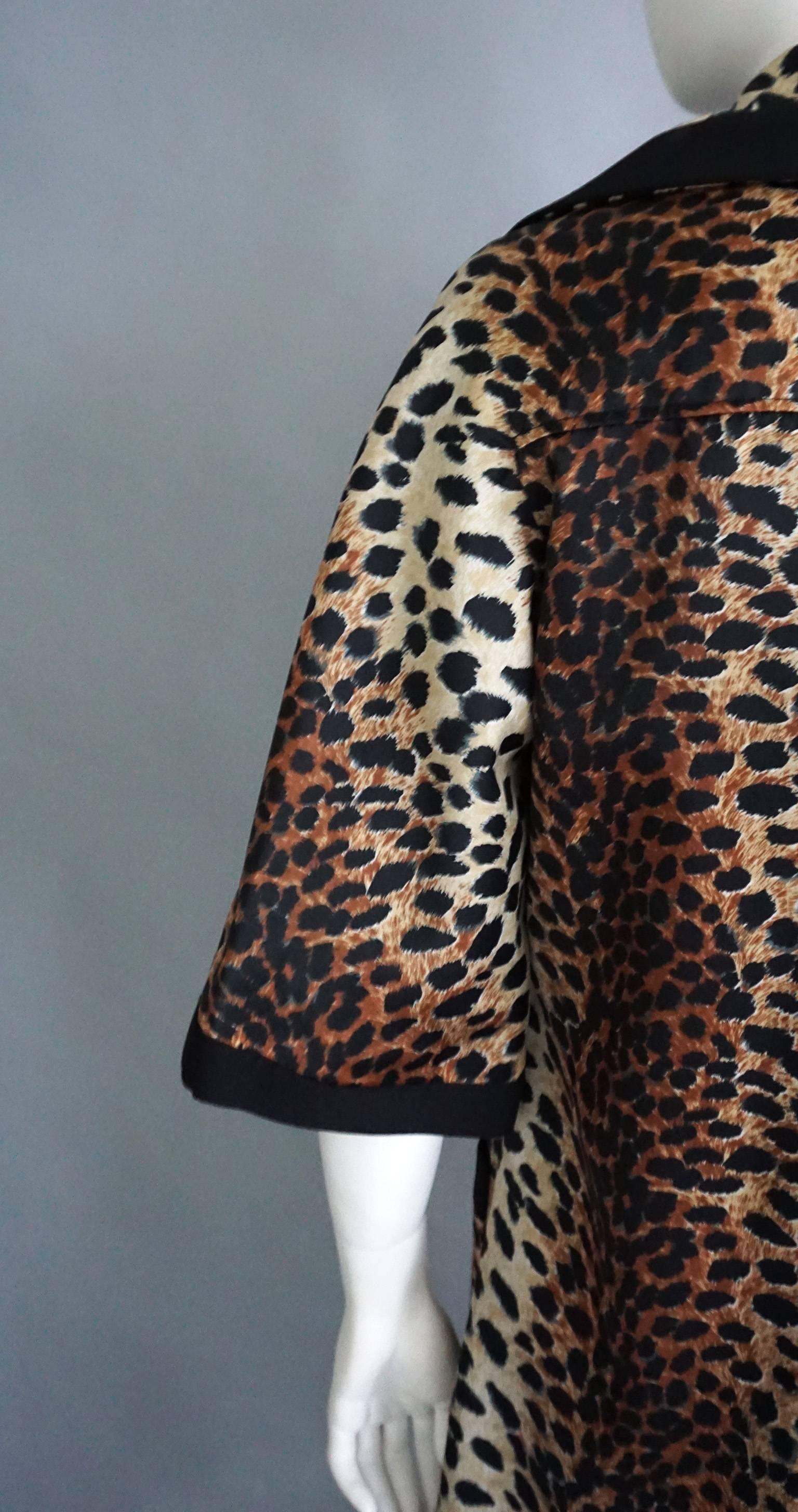 LILLI ANNE Silk Leopard Print Coat with Black Trim 4
