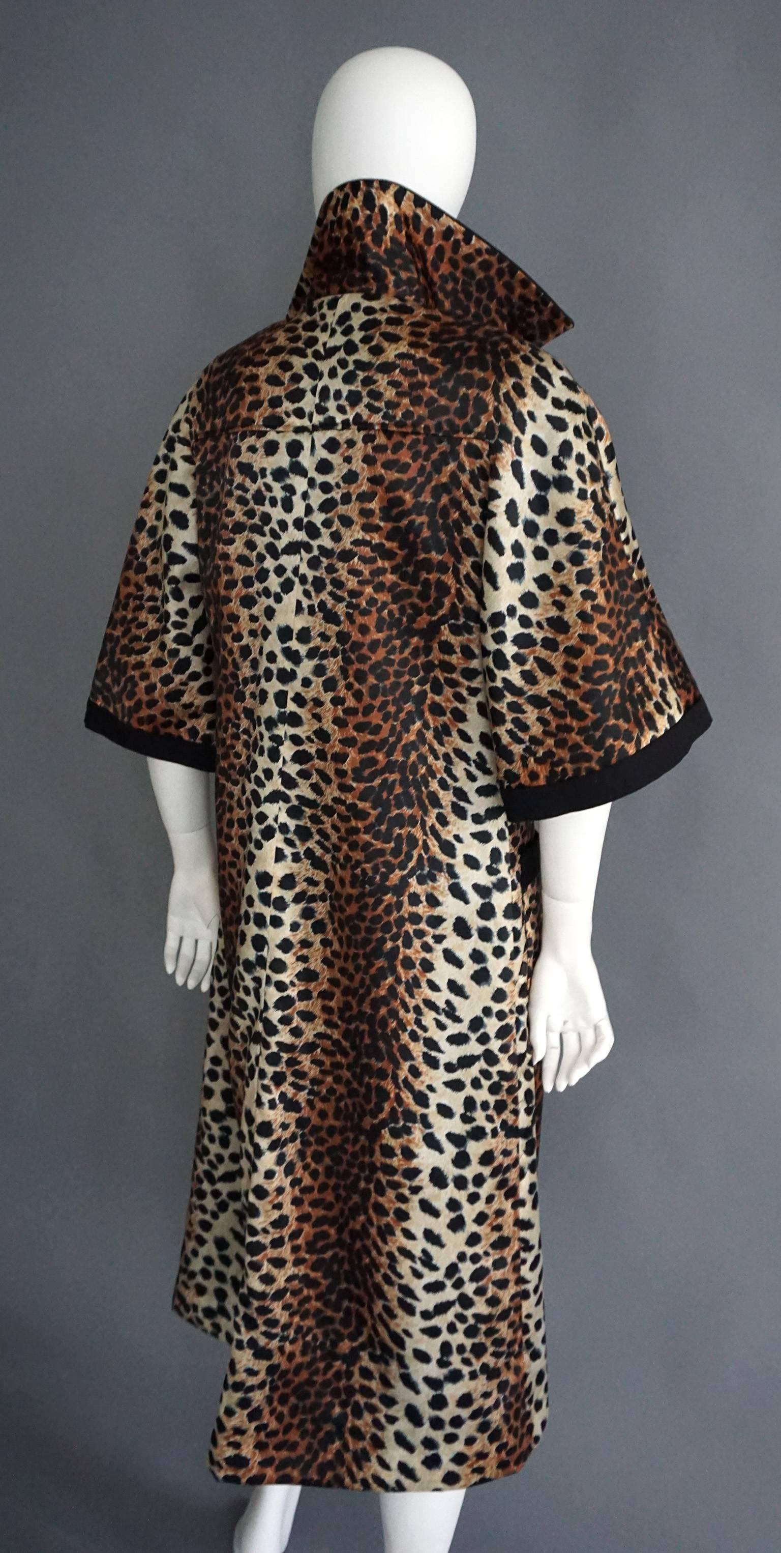 LILLI ANNE Silk Leopard Print Coat with Black Trim 1