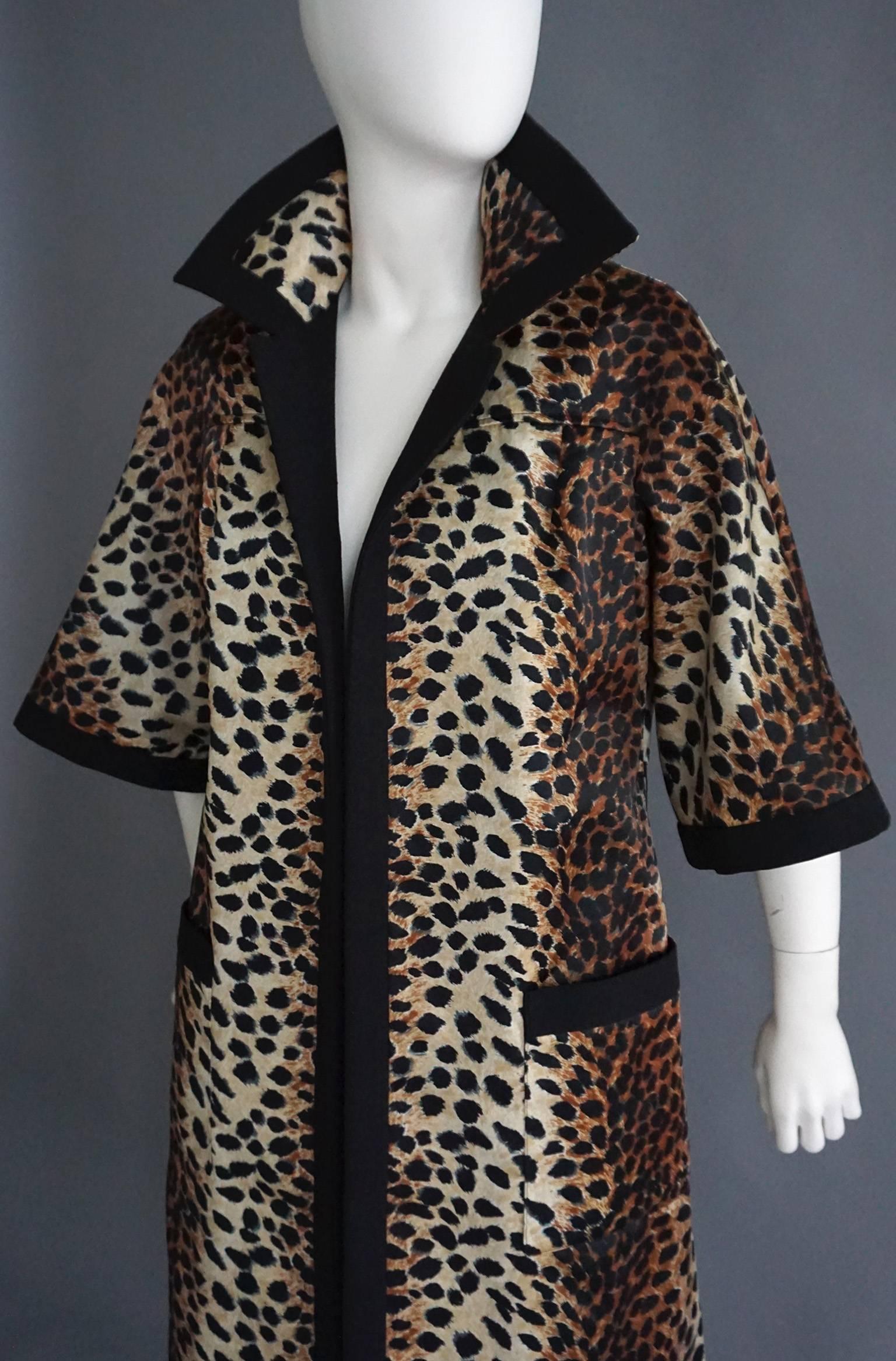 Women's or Men's LILLI ANNE Silk Leopard Print Coat with Black Trim