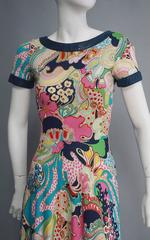 1970S LANVIN Print Cotton Maxi Dress with Navy Trim