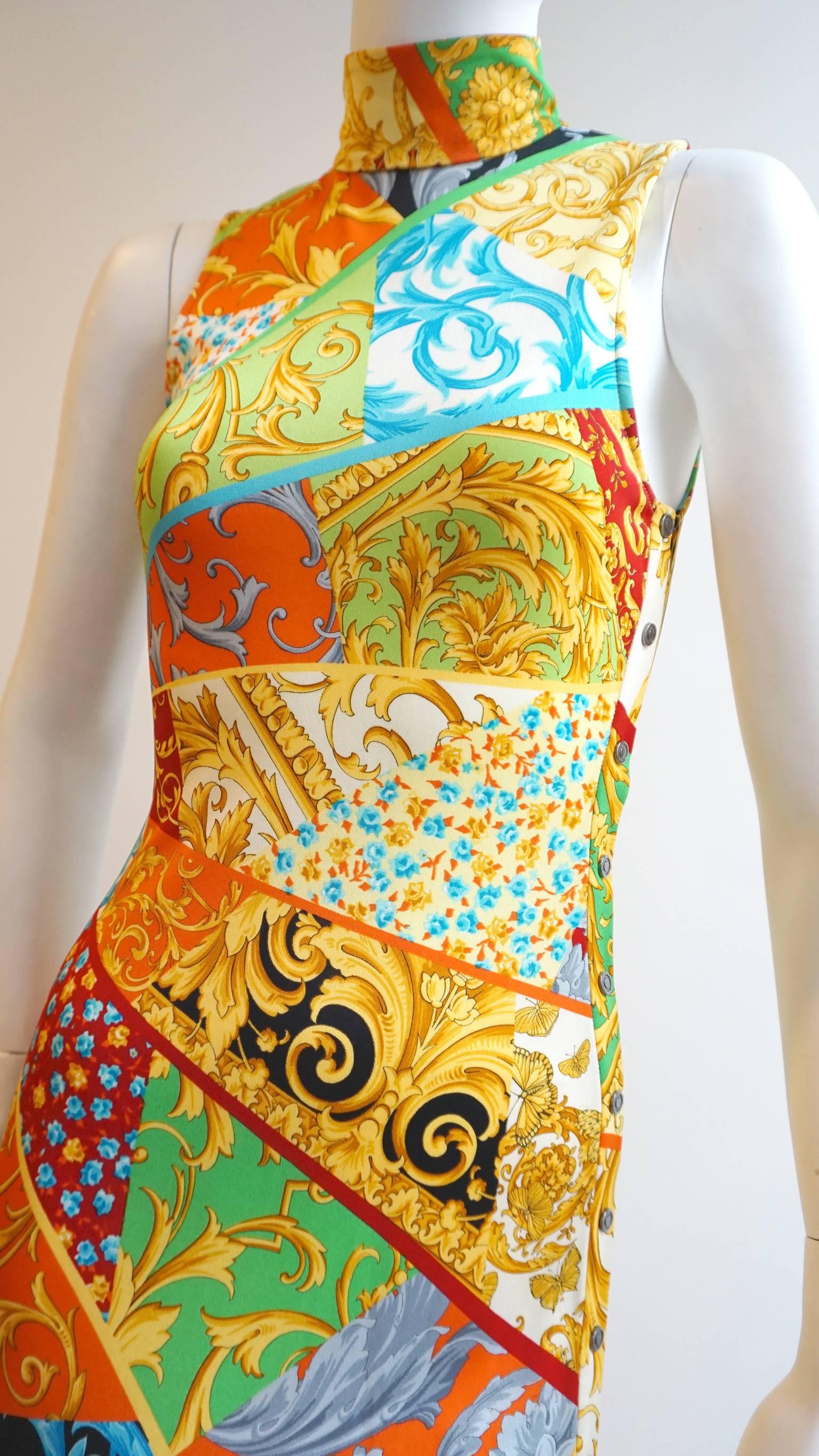 Women's or Men's GIANNI VERSACE Print Jersey Dress with Side Snap Detail