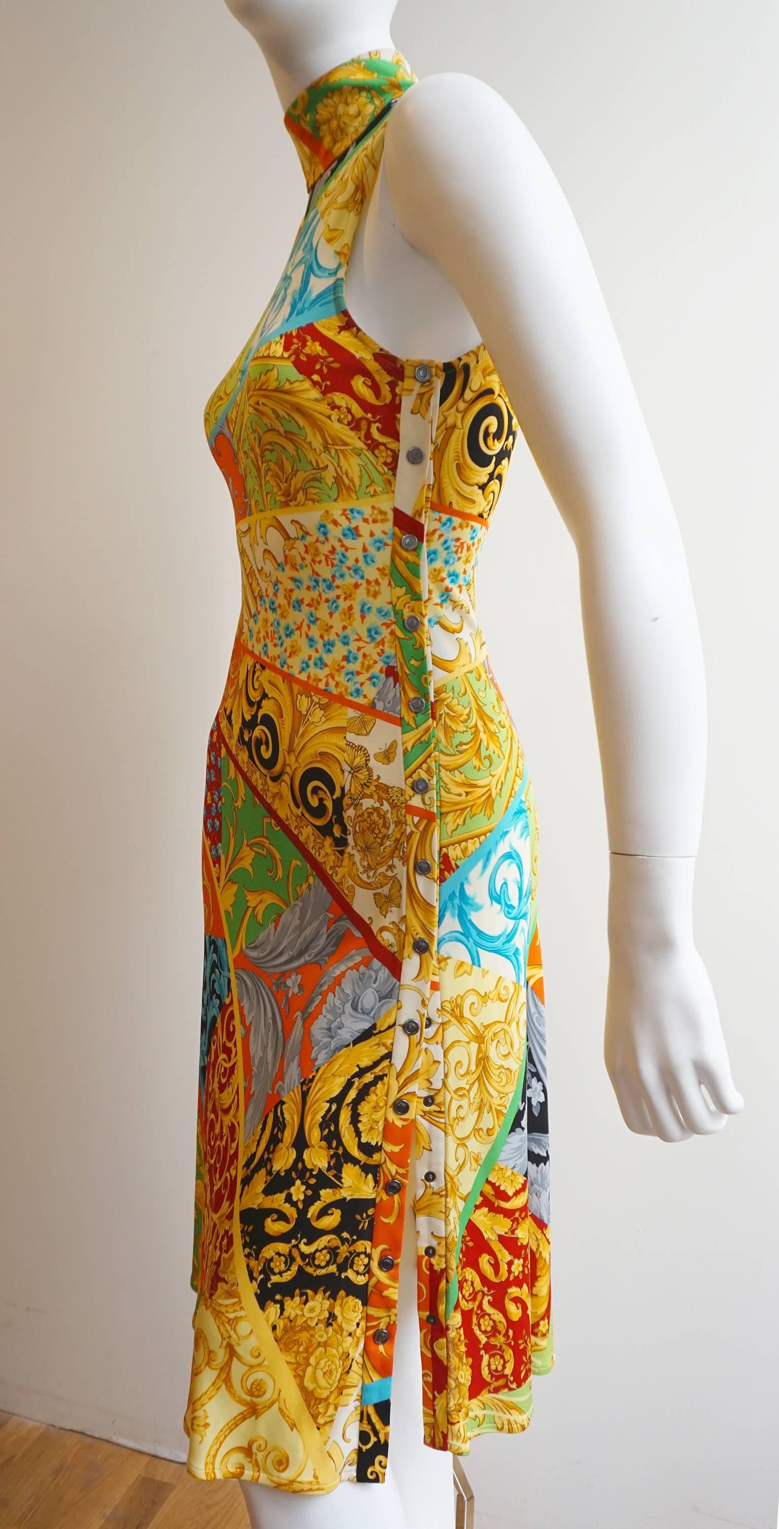 Beige GIANNI VERSACE Print Jersey Dress with Side Snap Detail