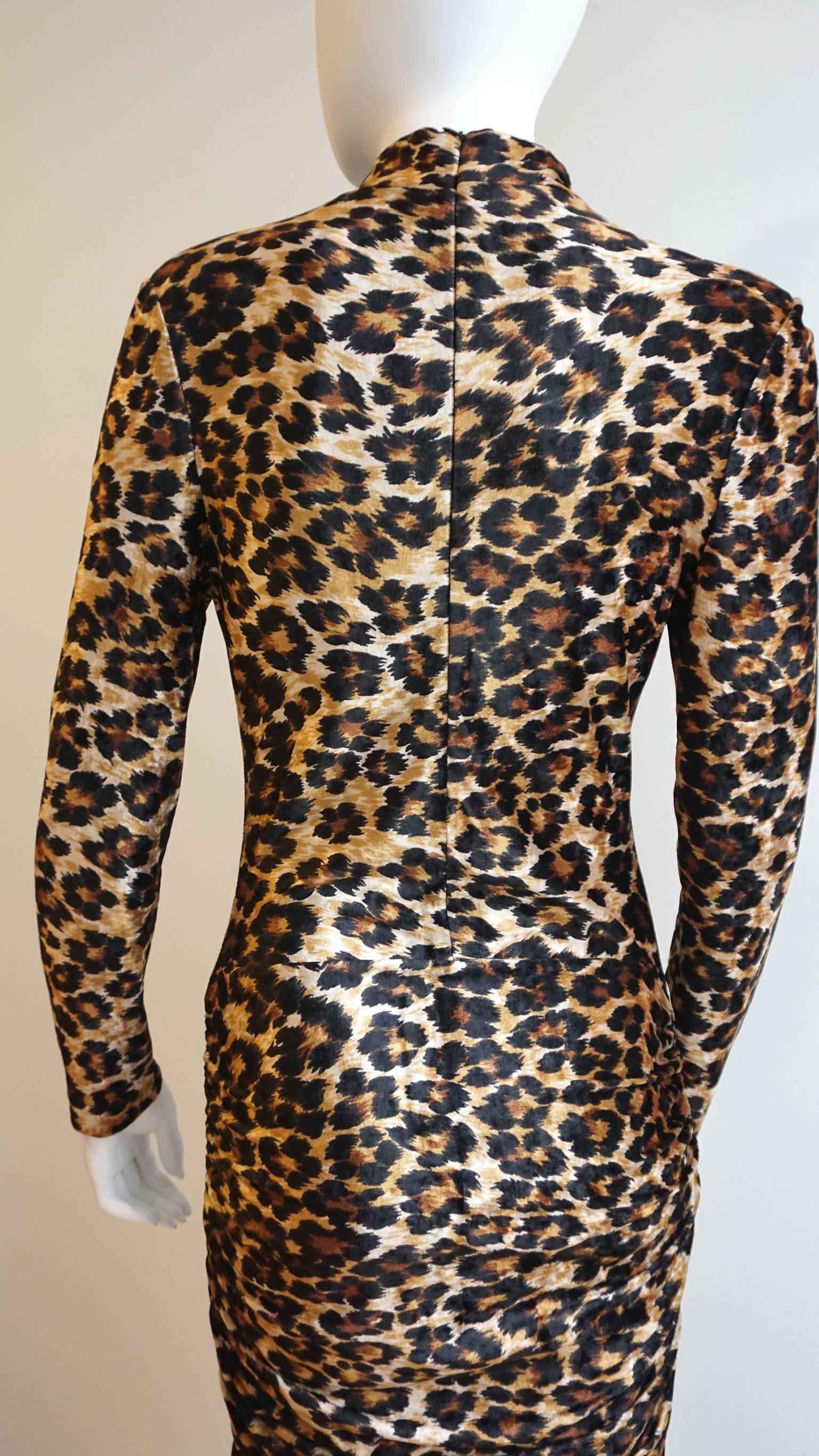 Women's or Men's PATRICK KELLY Leopard Print Stretch Velvet Long Sleeve Fitted Dress For Sale