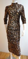 PATRICK KELLY Leopard Print Stretch Velvet Long Sleeve Fitted Dress