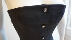 KARL LAGERFELD Black Linen Strapless Cocktail Dress with Scallop Hem