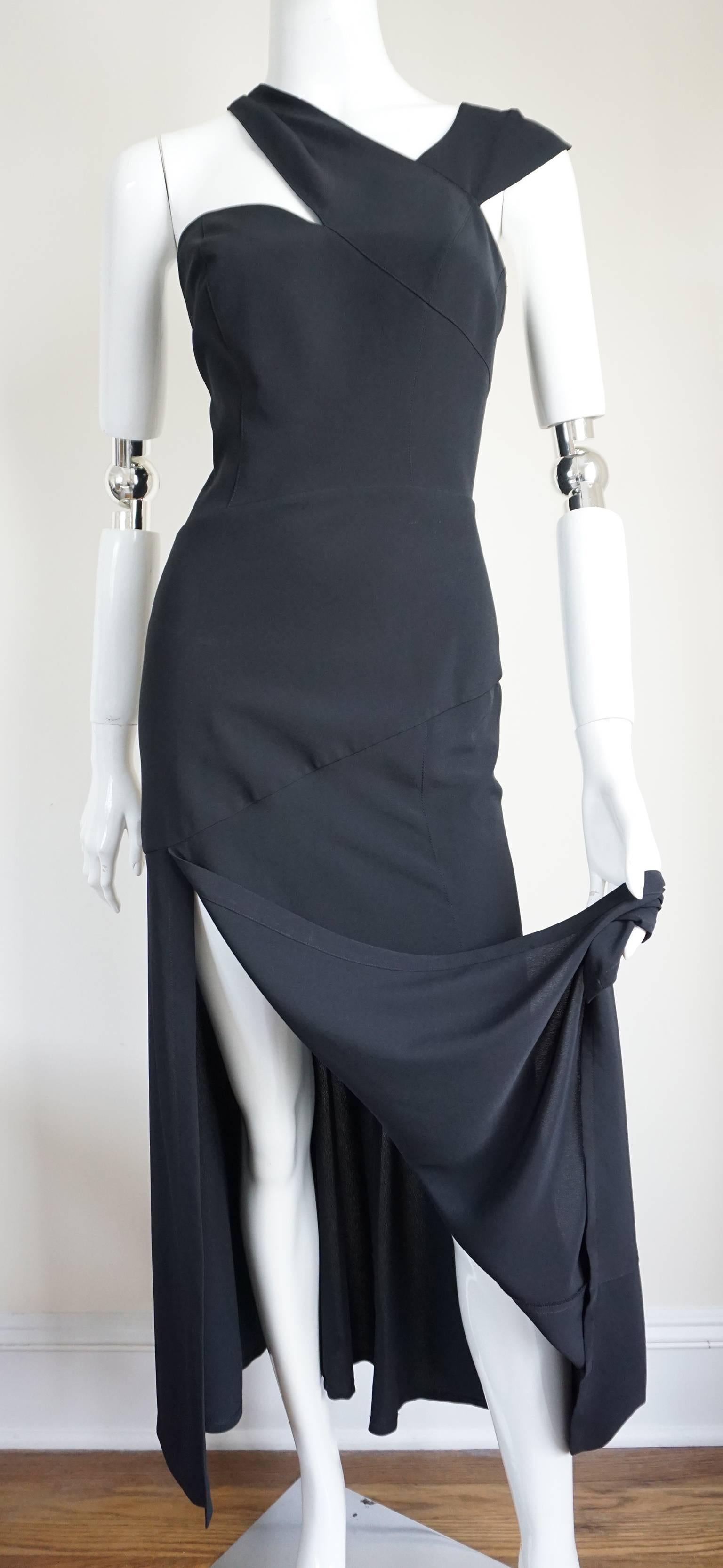 THIERRY MUGLER Double Strap Fitted Cocktail Dress with Slit Detail 5