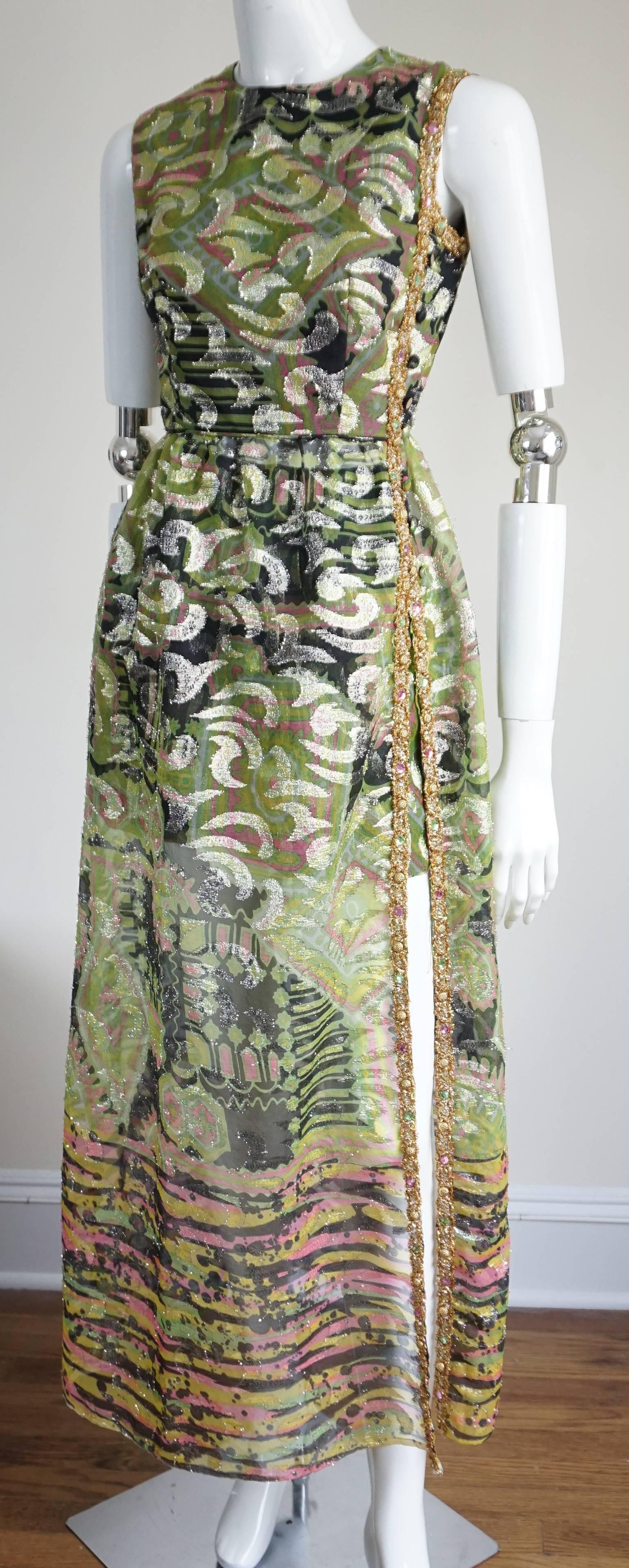 LILLIE RUBIN Printed Lame Shorts & Matching Tunic Dress Ensemble In Excellent Condition For Sale In New York, NY