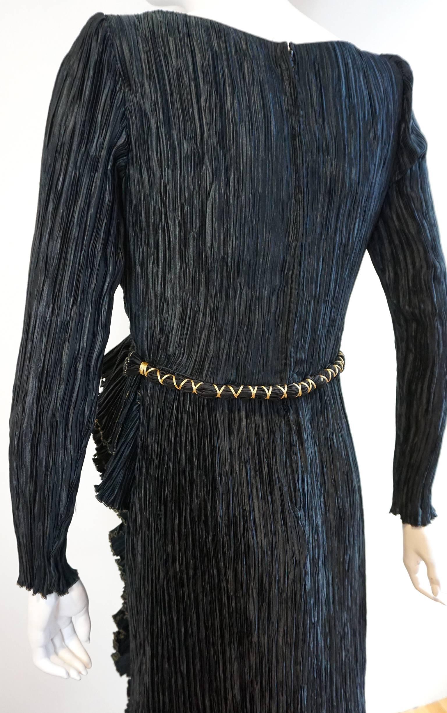 MARY MCFADDEN Black & Gold Pleated Ruffle Gown 2