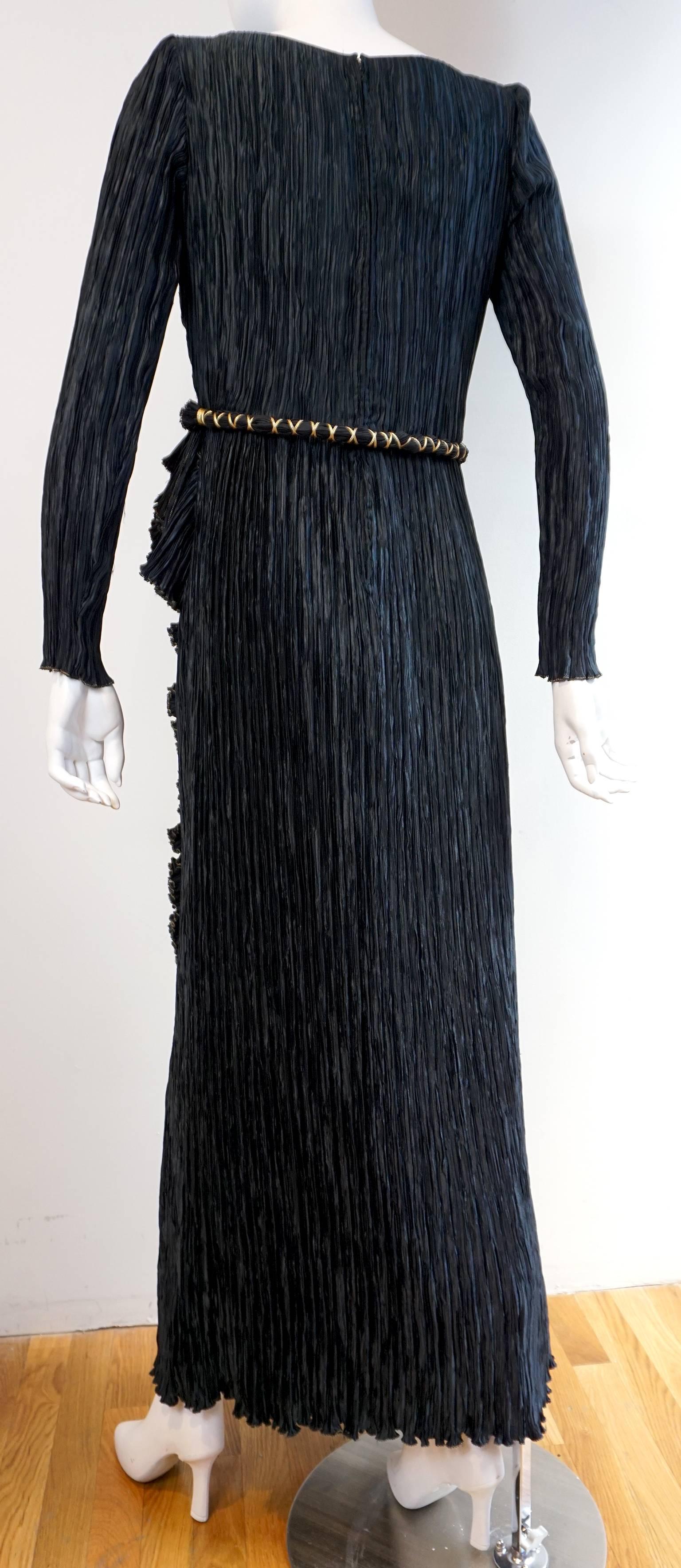 MARY MCFADDEN Black & Gold Pleated Ruffle Gown 1