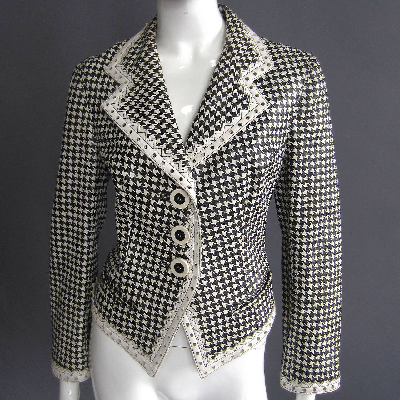 CHRISTIAN DIOR Houndstooth Leather Jacket In Excellent Condition In New York, NY