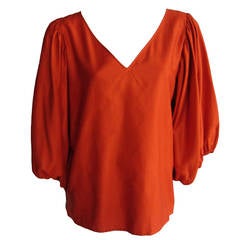 YVES SAINT LAURENT Orange Peasant Blouse