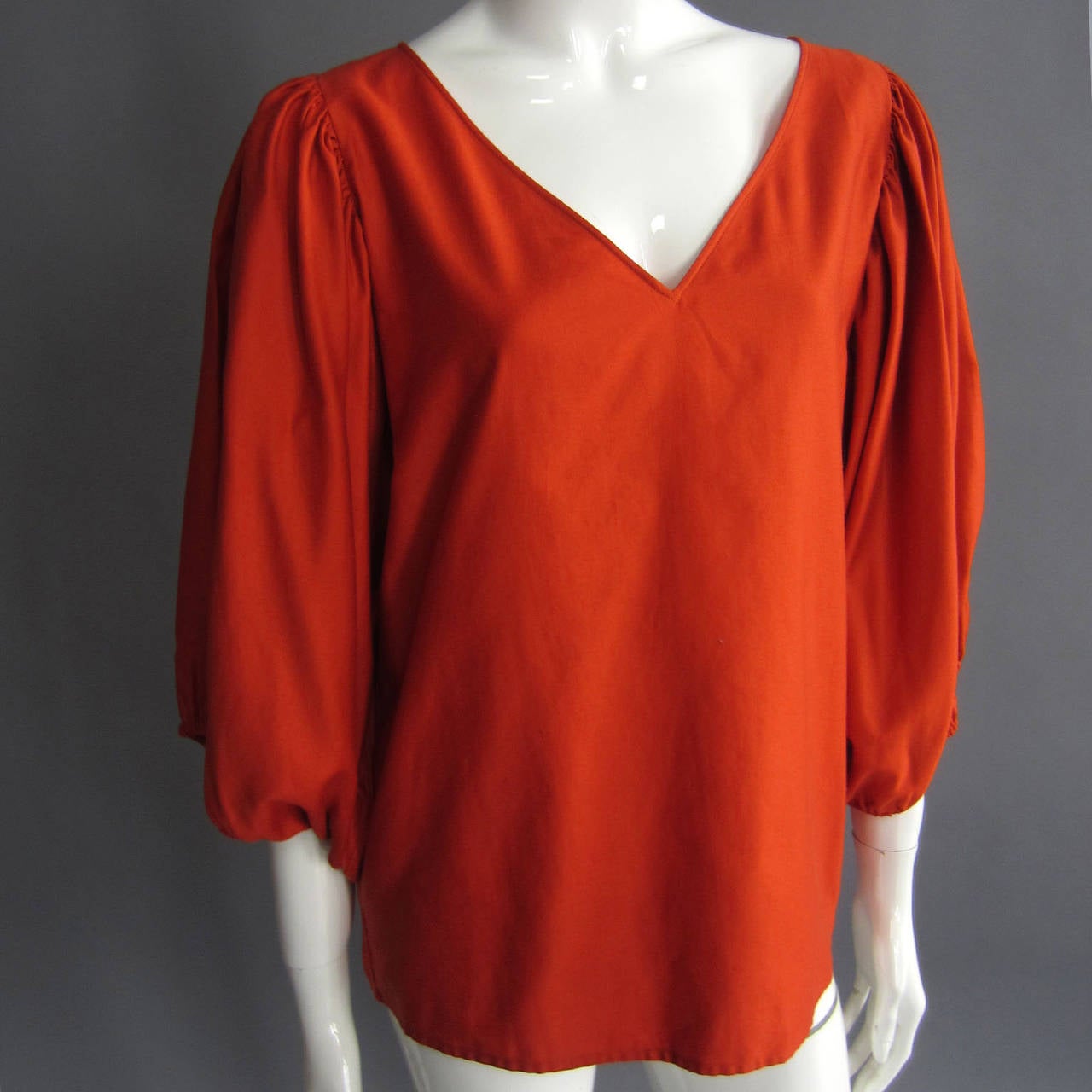 YVES SAINT LAURENT Orange Peasant Blouse In Excellent Condition In New York, NY