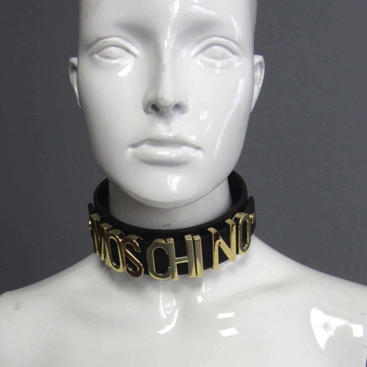 MOSCHINO Leather Logo 3 piece Belt, Choker and Harness In Excellent Condition In New York, NY