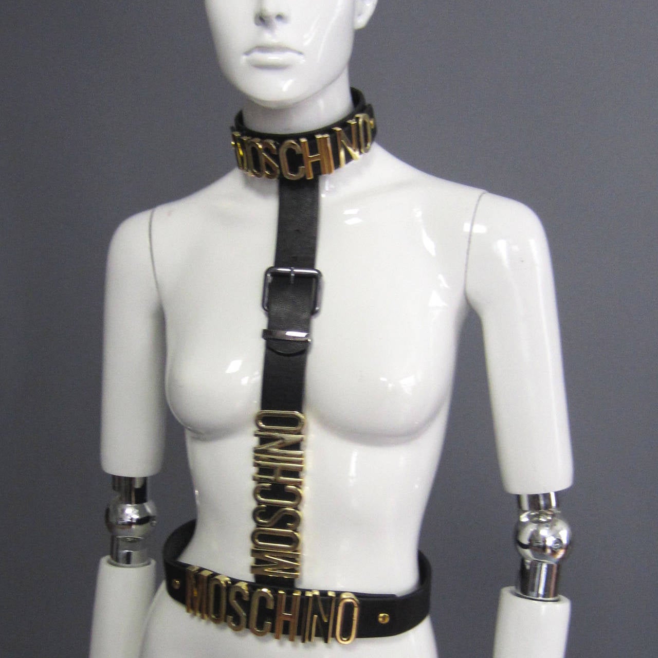 MOSCHINO Leather Logo 3 piece Belt, Choker and Harness 3