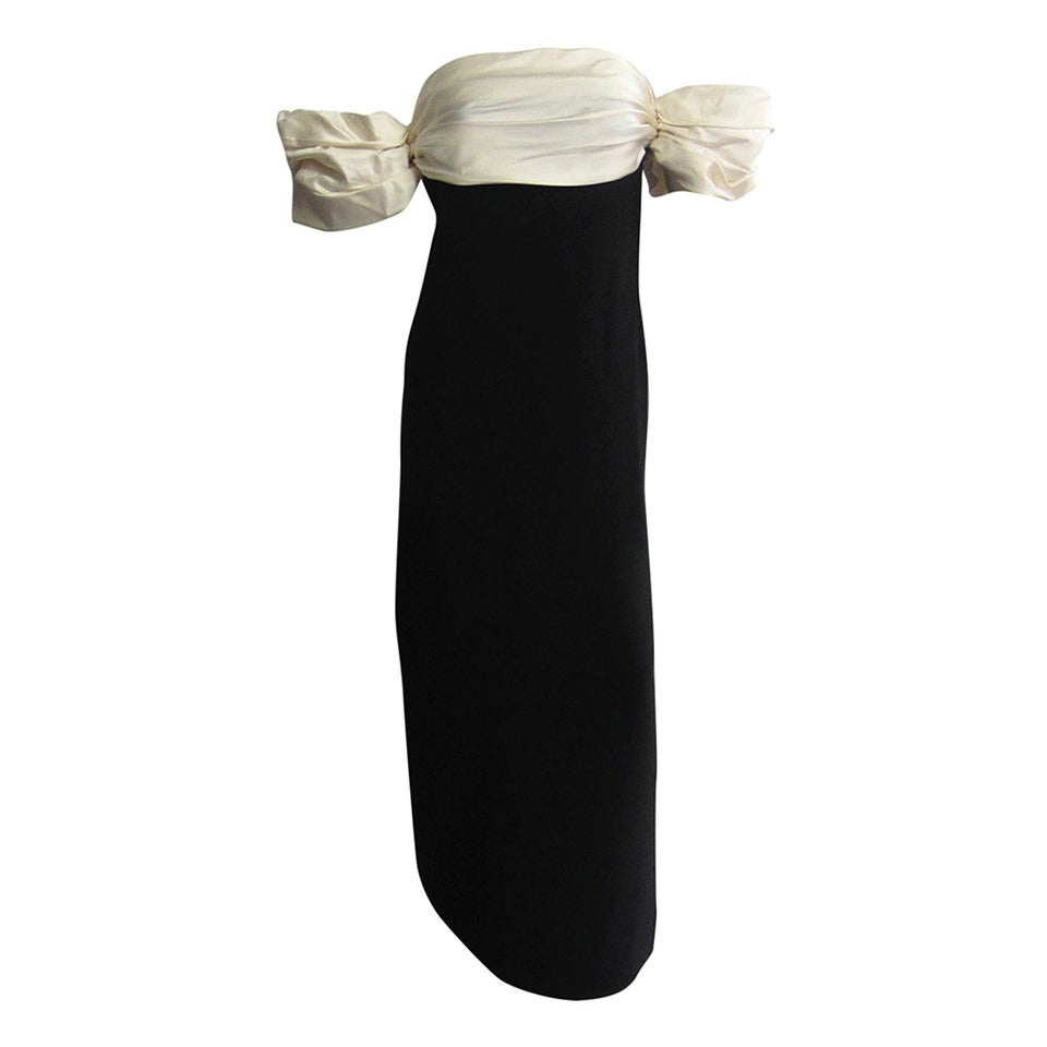 BILL BLASS Black and White Off the Shoulder Gown For Sale