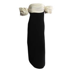 BILL BLASS Black and White Off the Shoulder Gown