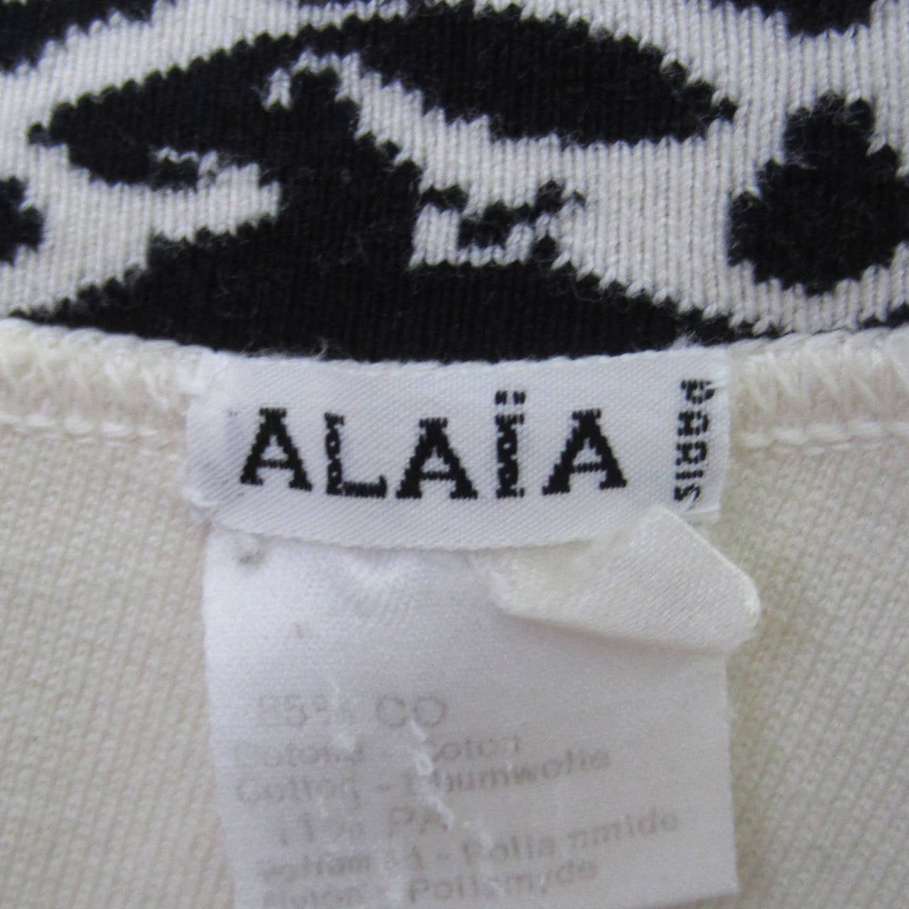 1990s ALAIA Off White Body Con Dress with Black Print Trim 2