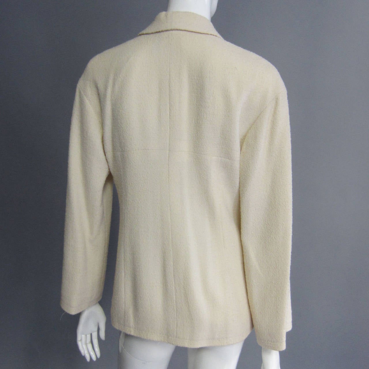 Gray CHANEL Creme Wool Blaser with Double Pocket Detail and Gold Logo Buttons