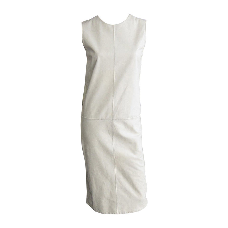 HERMES White Leather Shift Dress with Seam Detail at 1stDibs