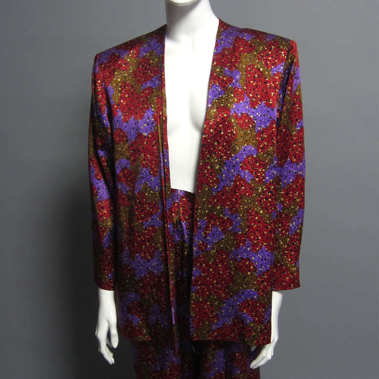 YVES SAINT LAURENT Silk Print Pant Suit In Excellent Condition In New York, NY