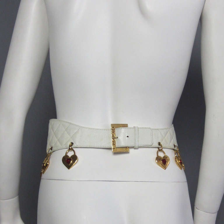 Women's CHANEL Quilted Leather Corset Belt with Hanging Hearts