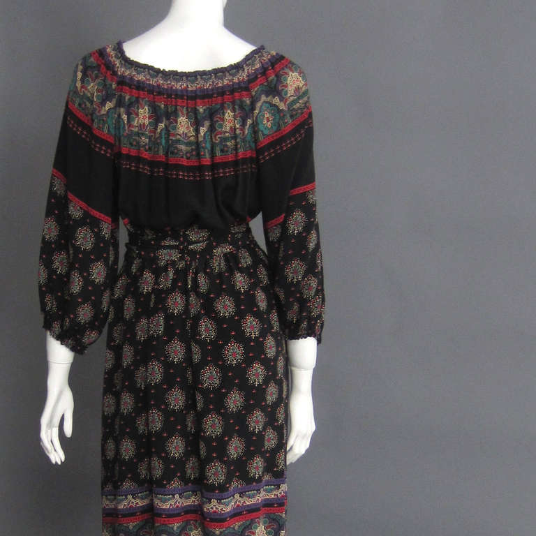 HANAE MORI Silk Print Peasant Maxi Dress 1