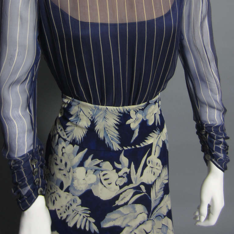 JAMES GALANOS Silk Chiffon Mixed Print Gown In Excellent Condition In New York, NY