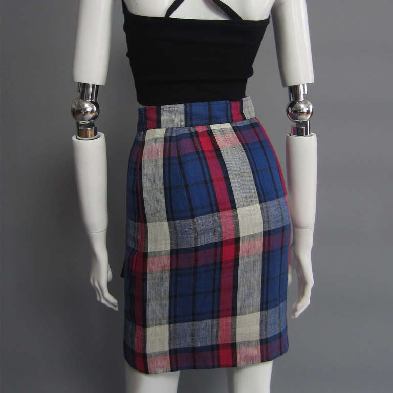 Women's VALENTINO Boutique Plaid Linen Faux Wrap Skirt