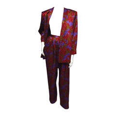 YVES SAINT LAURENT Silk Print Pant Suit