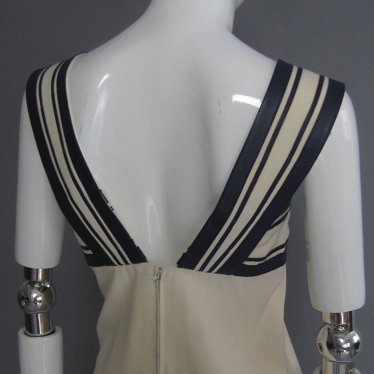 BERNARD PERRIS Creme Dress with Navy Leather Trim 1