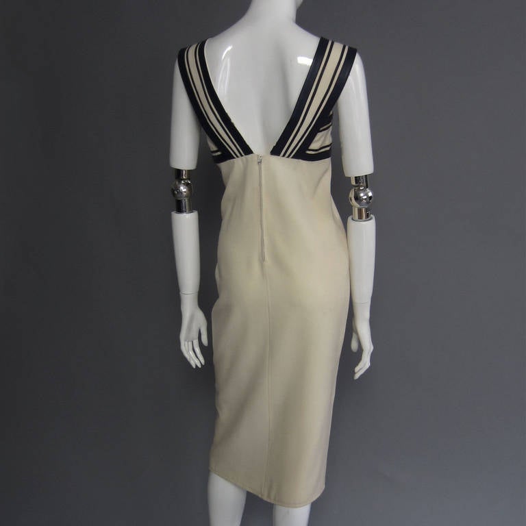Women's BERNARD PERRIS Creme Dress with Navy Leather Trim