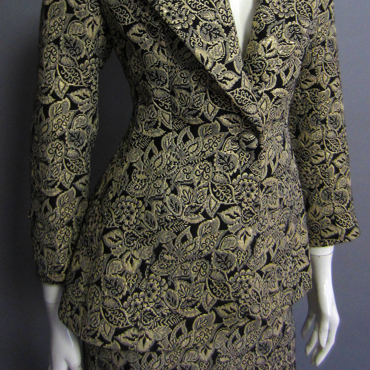 Black 1960s LILLIE ANNE Floral Print Lame Maxi Skirt & Jacket For Sale