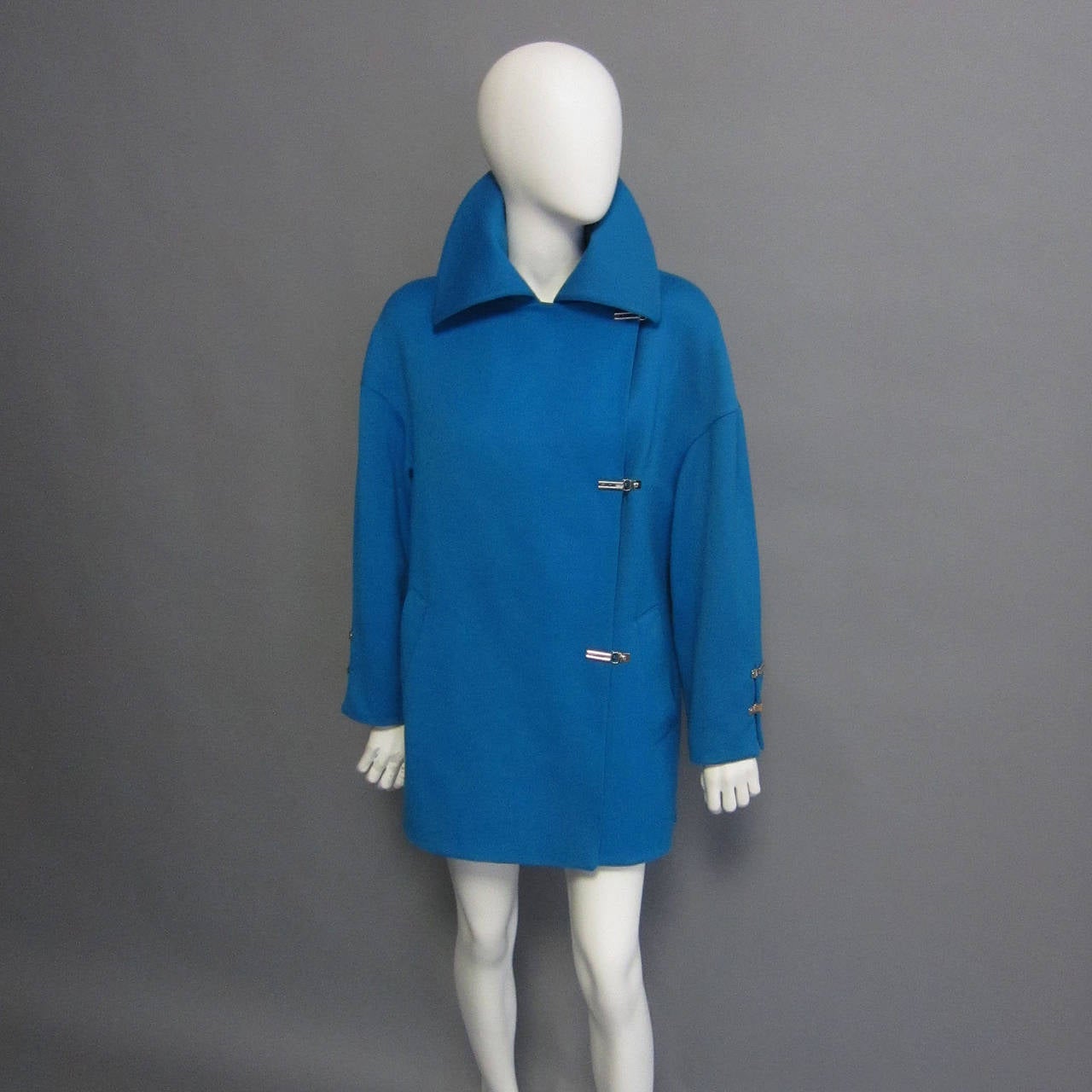 1980s CLAUDE MONTANA Teal Coat In Excellent Condition In New York, NY