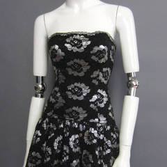 1980s LILLIE RUBIN Silver Lame Floral Lace Dress