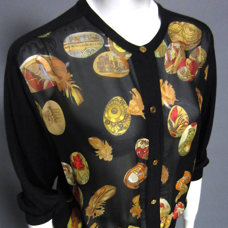 HERMES Carnvial Print Cardigan In Excellent Condition For Sale In New York, NY