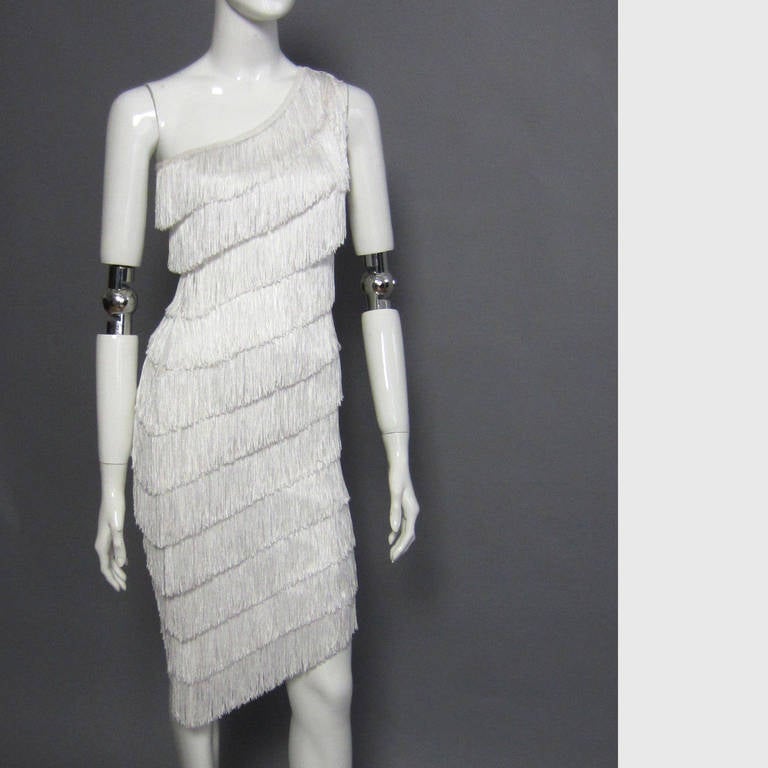 NORMA KAMALI White Fringe Dress In New Condition In New York, NY