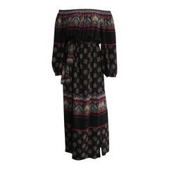 HANAE MORI Silk Print Peasant Maxi Dress