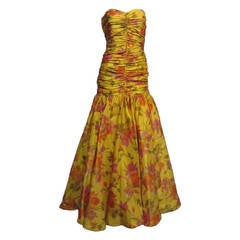 Vintage BRUCE OLDFIELD Floral Print Strapless Gown