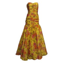 Vintage BRUCE OLDFIELD Floral Print Strapless Gown