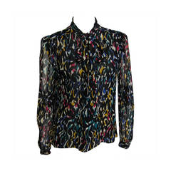 Vintage JOHN SCHERRER Pussy Bow Print Blouse